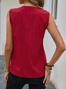 SHEIN Clasi Striped Print Guipure Lace Trim Sleeveless Blouse