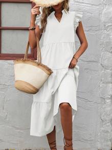 Breezaya 缺口領荷葉邊娃娃裙 - 白色 - 查看 5