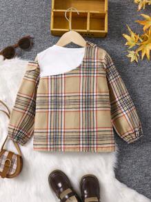 SHEIN Young Girl Plaid Print 2 In 1 Button Front Blouse - Multicolor - View 2