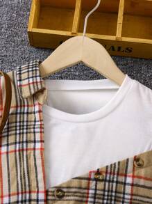 SHEIN Young Girl Plaid Print 2 In 1 Button Front Blouse - Multicolor - View 4