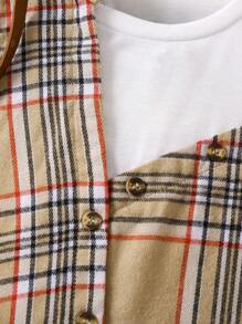 SHEIN Young Girl Plaid Print 2 In 1 Button Front Blouse - Multicolor - View 6