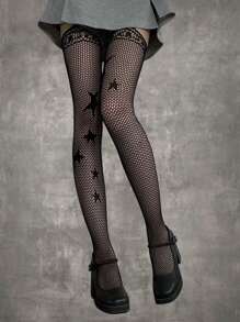 ROMWE Goth 1對星星圖案吊帶襪長襪 - 黑色 - 查看 1