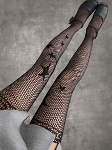 ROMWE Goth 1對星星圖案吊帶襪長襪 - 黑色 - 查看 2