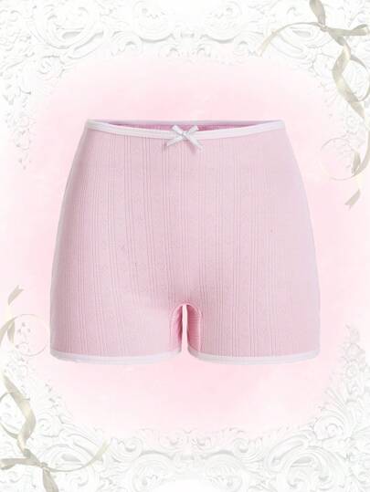 Kawaii Solid Bow Front Contrast Binding Boyshorts
