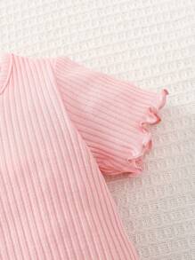 女嬰3入組條紋針織缺口領木耳邊T恤 - 彩色 - 查看 4