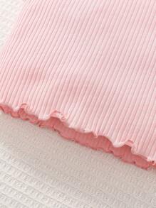 女嬰3入組條紋針織缺口領木耳邊T恤 - 彩色 - 查看 5