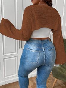 Calvaya 大碼超短版套頭毛衣不附吊帶上衣 - 棕色 - 查看 2