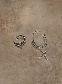 ROMWE Goth 1pair Fashion Zinc Alloy Star Rhinestone Decor Mismatched Ear Cuff For Women For Dating Gift