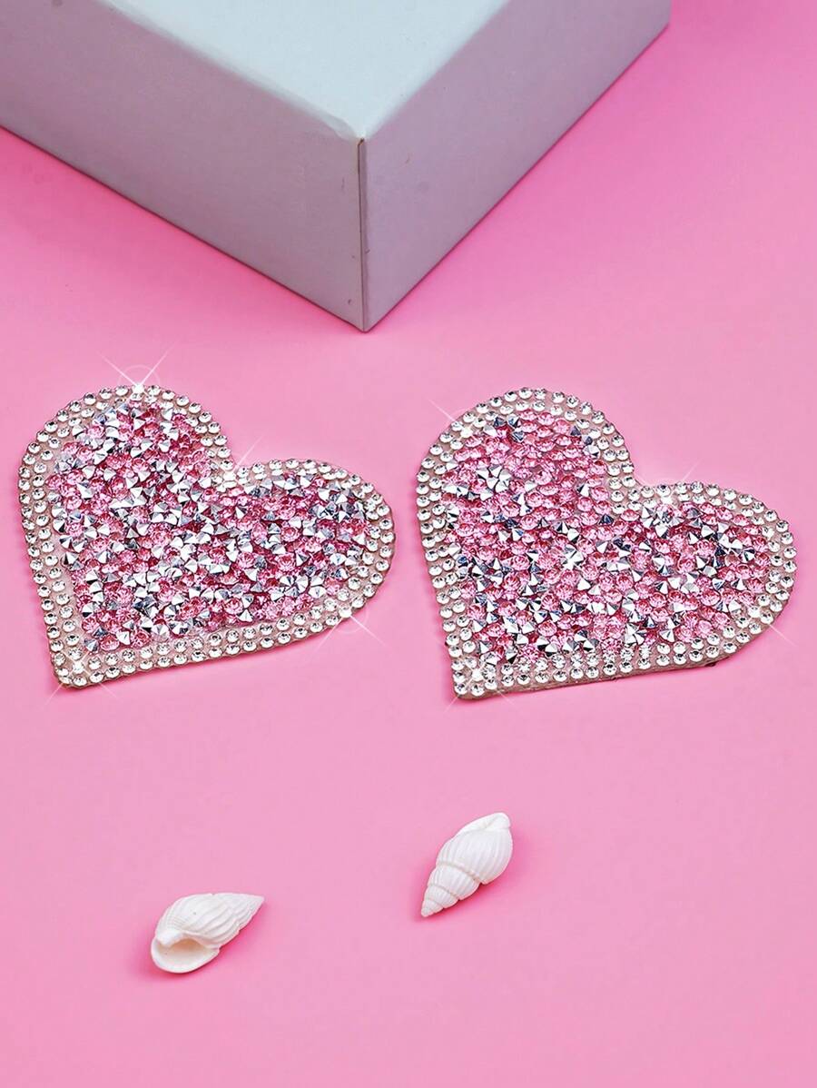 Women's Intimate Wear Accessories, Rhinestone Heart Nipple Pasties, Valentine's Day, For Rave - Multicolor - View 1