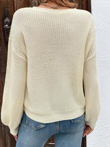 SHEIN LUNE Floral Embroidery Drop Shoulder Sweater - Apricot - View 2