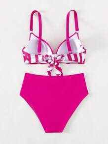 幾何印花前打結聚攏比基尼泳裝 - 彩色 - 查看 3