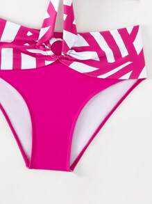 幾何印花前打結聚攏比基尼泳裝 - 彩色 - 查看 6