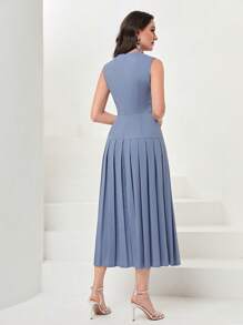 Modelyn Solid Pleated Hem Dress - Dusty Blue - View 2
