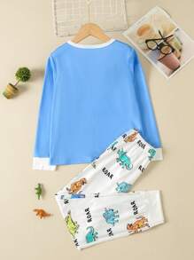 Young Boy Dinosaur & Letter Graphic PJ Set - Blue - View 2