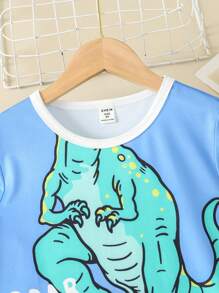 Young Boy Dinosaur & Letter Graphic PJ Set - Blue - View 3
