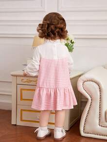 SHEIN Baby Girl Houndstooth Print Flap Detail Ruffle Hem 2 In 1 Dress - Multicolor - View 2