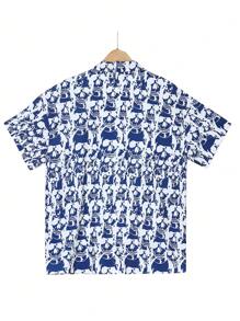 Manfinity Homme Nam Siêu-lỏng Tất cả In Áo sơ mi ( Không có Áo thun ) - Xanh và trắng - Xem 2