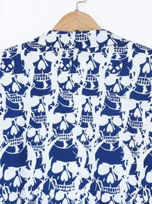 Manfinity Homme Nam Siêu-lỏng Tất cả In Áo sơ mi ( Không có Áo thun ) - Xanh và trắng - Xem 4