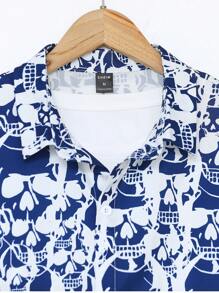 Manfinity Homme Nam Siêu-lỏng Tất cả In Áo sơ mi ( Không có Áo thun ) - Xanh và trắng - Xem 7