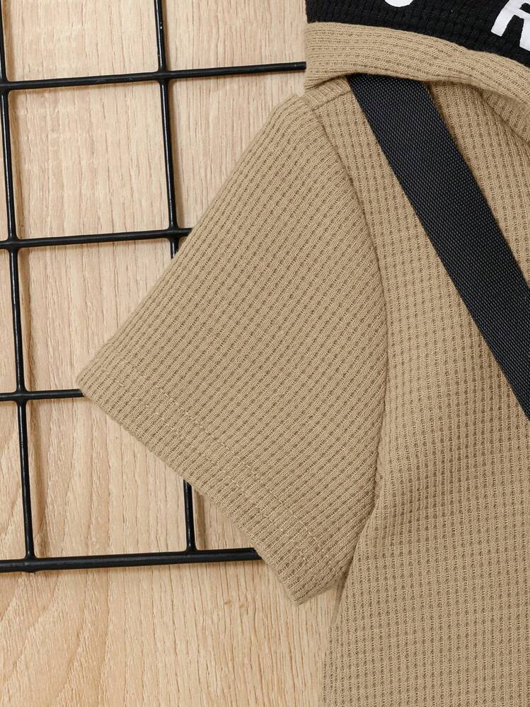 Đứa bé trai Đồ họa Chữ cái áo có mũ Áo thun & quần đùi & Cái túi - Màu Khaki - Xem 4