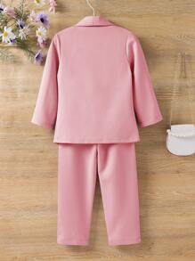 SHEIN Young Girl Solid Cami Top & Shawl Collar Coat & Pants
