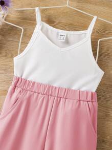SHEIN Young Girl Solid Cami Top & Shawl Collar Coat & Pants