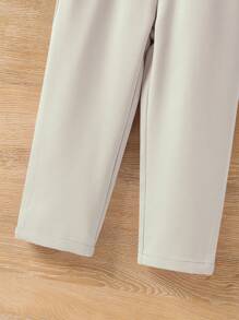 SHEIN Young Girl Solid Cami Top & Shawl Collar Coat & Pants - Khaki - View 6