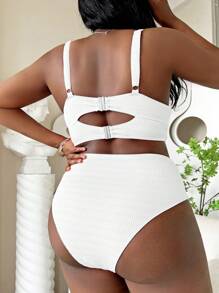 Slaydiva Summer Beach Plus Size Ruched Push Up Bikini Set - White - View 2