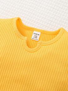 女嬰3入組條紋針織缺口領木耳邊T恤 - 彩色 - 查看 3