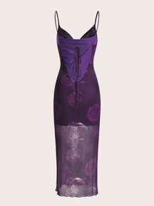 SHEIN ICON Đầm Vắt Hoa Gợi cảm - Màu tím - Xem 2