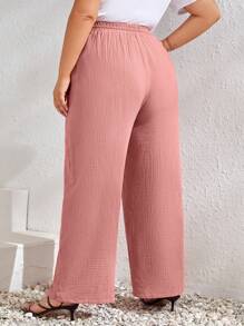 SHEIN LUNE Talla grande Pantalones de pierna ancha de cintura con cordón - Rosa vieja - Ver 2