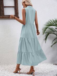 Breezaya 織帶拼接荷葉邊娃娃裙 - 藍色 - 查看 2