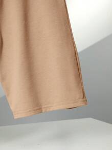 SHEIN 男大童素色T恤和短褲和包 - 卡其色 - 查看 5