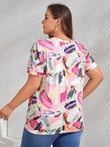 SHEIN LUNE 大碼筆刷圖案T恤 - 彩色 - 查看 2