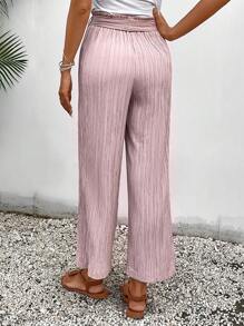 SHEIN Frenchy Paperbag Waist Belted Wide Leg Pants - Dusty Pink - View 2