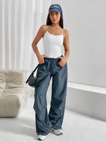 SHEIN EZwear 素色露背繫帶吊帶連體衣