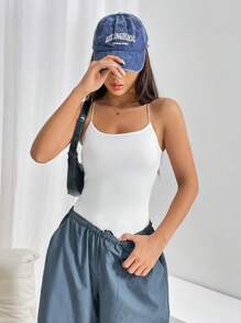 SHEIN EZwear 素色露背繫帶吊帶連體衣