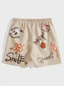 ROMWE MEN Street Life 男士字母图案抽绳腰短裤，学校