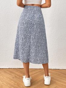 SHEIN PETITE 碎花高衩半身裙 - 藏蓝色 - 查看 2