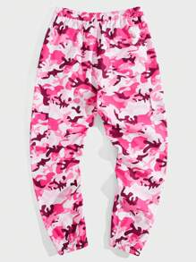 ROMWE MEN Street Life 男士字母和迷彩印花束腰長褲 - 粉色 - 查看 2