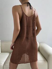 Breezaya 鏤空針織罩衫連衣裙 - 咖啡棕 - 查看 2