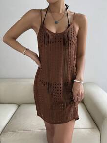 Breezaya 鏤空針織罩衫連衣裙 - 咖啡棕 - 查看 3