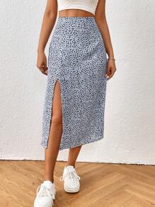 SHEIN PETITE 碎花高衩半身裙 - 藏蓝色 - 查看 5