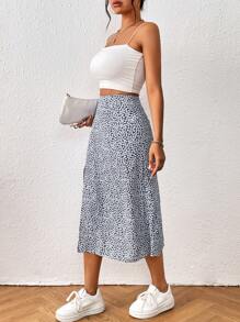 SHEIN PETITE 碎花高衩半身裙 - 藏蓝色 - 查看 6