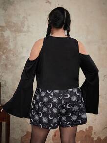 ROMWE Goth 大碼人物印花挖肩T恤 - 黑色 - 查看 2