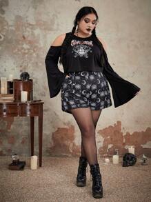 ROMWE Goth 大碼人物印花挖肩T恤 - 黑色 - 查看 5