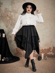 ROMWE Goth 加大荷叶边衬衫，学校 - 白色 - 查看 2