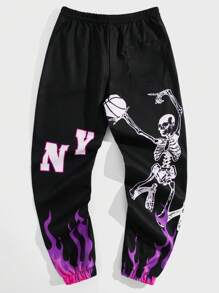 ROMWE MEN Goth Nam In Chữ & Skeleton Eo dây rút Quần - Nhiều màu - Xem 2