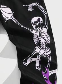 ROMWE MEN Goth Nam In Chữ & Skeleton Eo dây rút Quần - Nhiều màu - Xem 5