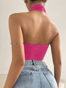 VaVaBold 前鏤空掛脖上衣 - 玫紅色 - 查看 2